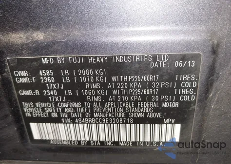 2014 Subaru Outback 2.5I Premium from USA, damaged, VIN 4S4BRBCC9E3208718